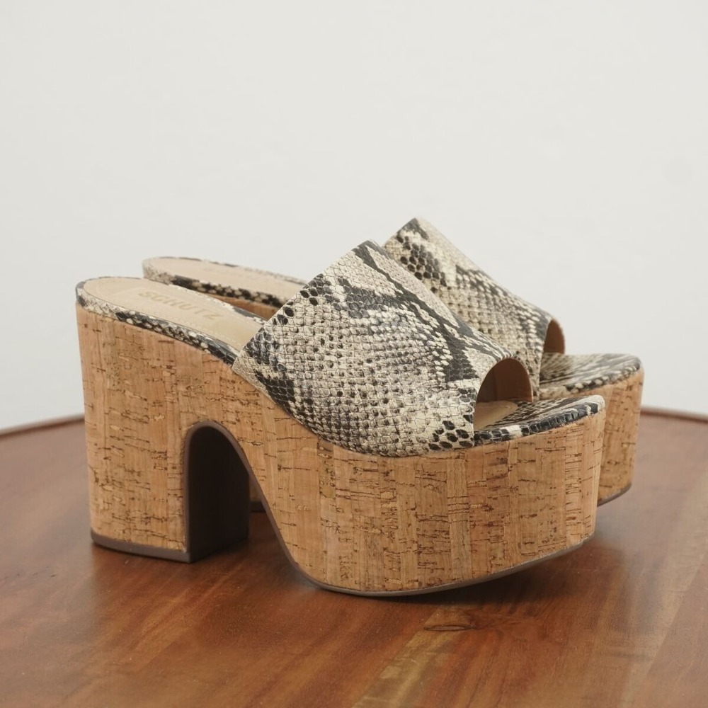 SCHUTZ Snakeskin and Cork Platform Sandals